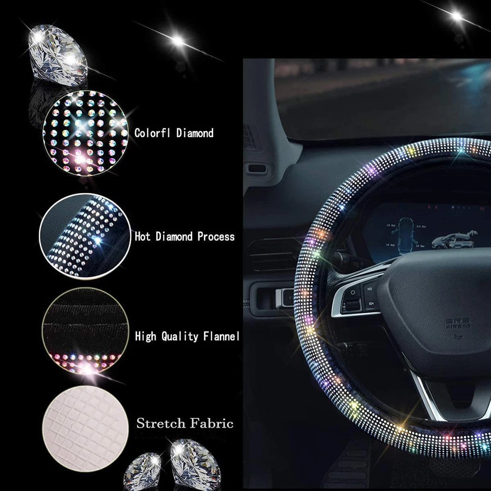 TIMOTRAS Car Steering Wheel Cover With Crystal Diamond Sparkling Car Suv Steering Wheel Protector Vehicle Auto Decoration