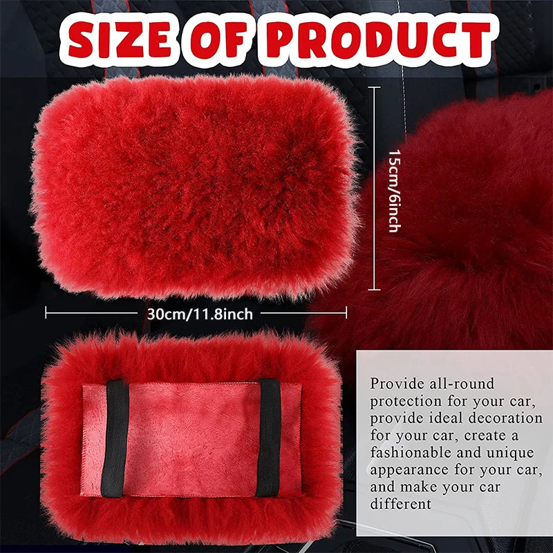 Universal Soft Car Armrest Cover faux fur Fluffy Auto Center Console Seat Box Protector Covers Cars Accessories Red 11.8x6inch