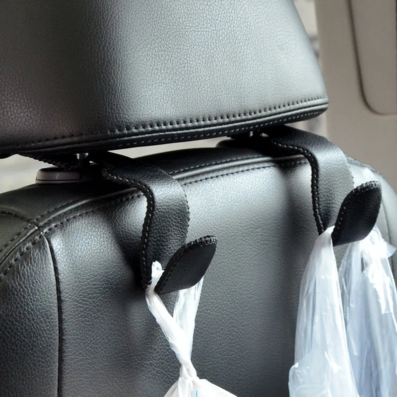 Car Seat Headrest Hooks Leather Hidden Back Hanger Storage Holder Organizer Rear Rack For Purses Bags Interior Accessories