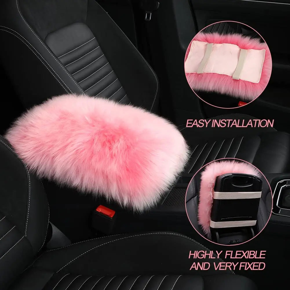 Universal Soft Car Armrest Cover faux fur Fluffy Auto Center Console Seat Box Protector Covers Cars Accessories Red 11.8x6inch